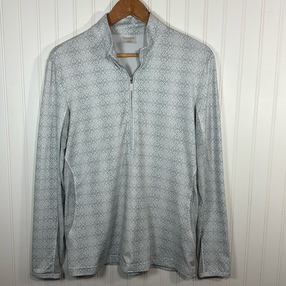 Chase 54 Athletic Quarter Zip Women’s Pullover Silver White Print Top size Large
